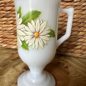 Milk Glass Pedestal Mug With Daisy Graphic